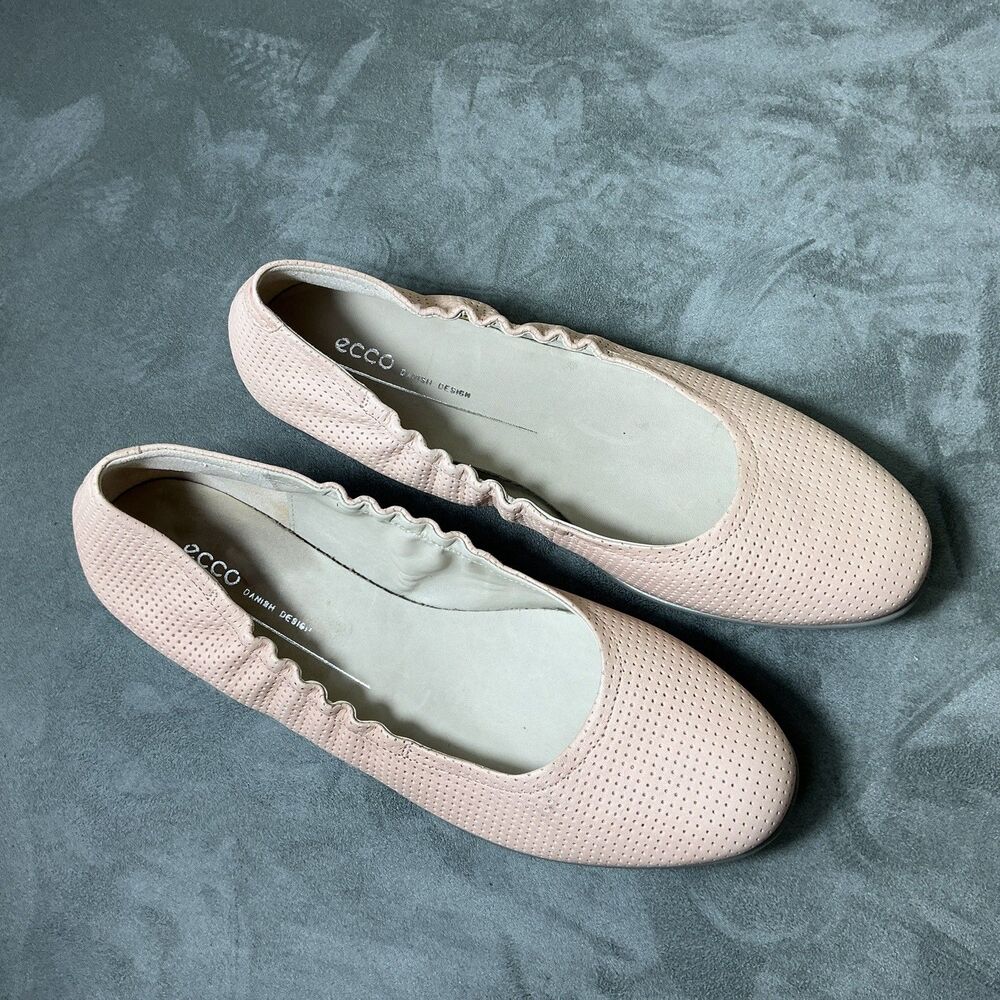 Ecco Ballet Flats Pink 41 Danish Design Perf Leather Ballet Shoes 10 Scrunchy